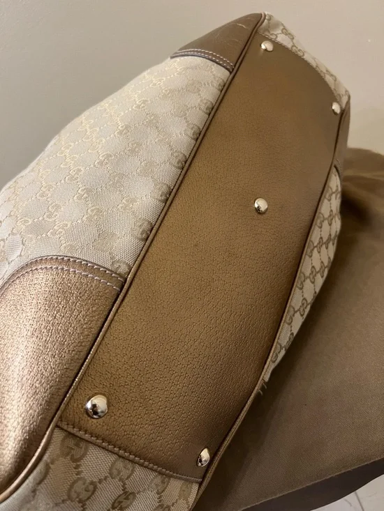 Gucci Beige and Brown GG Canvas Tote with Leather Trim - Picture 9 of 17